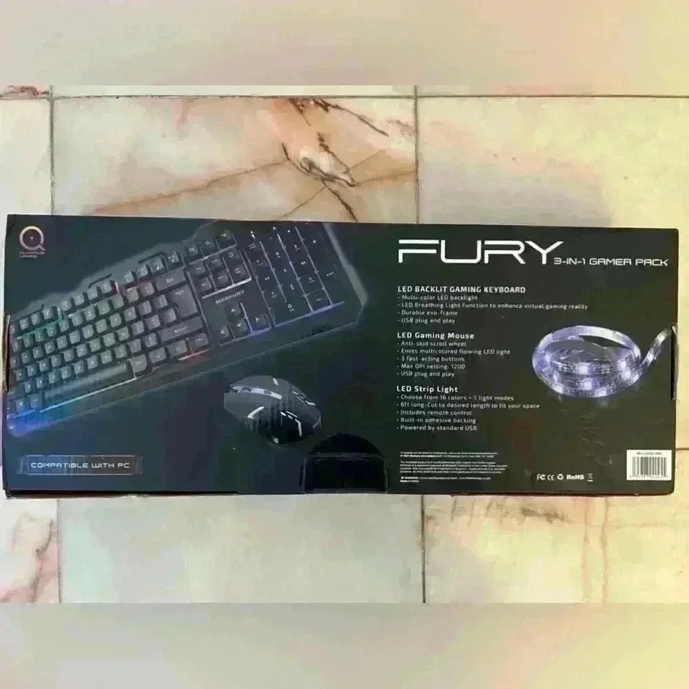 Fury 3-in-1 Gamer Pack Keyboard, Gaming Mouse, Led Strip Light